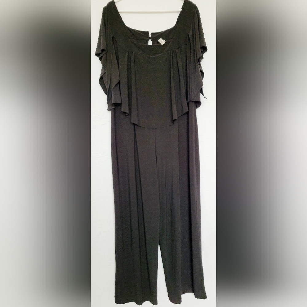 Emma & Michelle Plus Size Jumpsuit Stretch Pull On Flutter Sleeves Black 3X - Picture 3 of 16